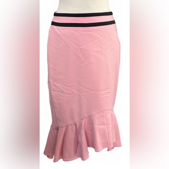 New York & Company Dresses & Skirts - New York & Company Elegant Pink Flounced Ruffle Hem Pencil Skirt Women’s Size 14